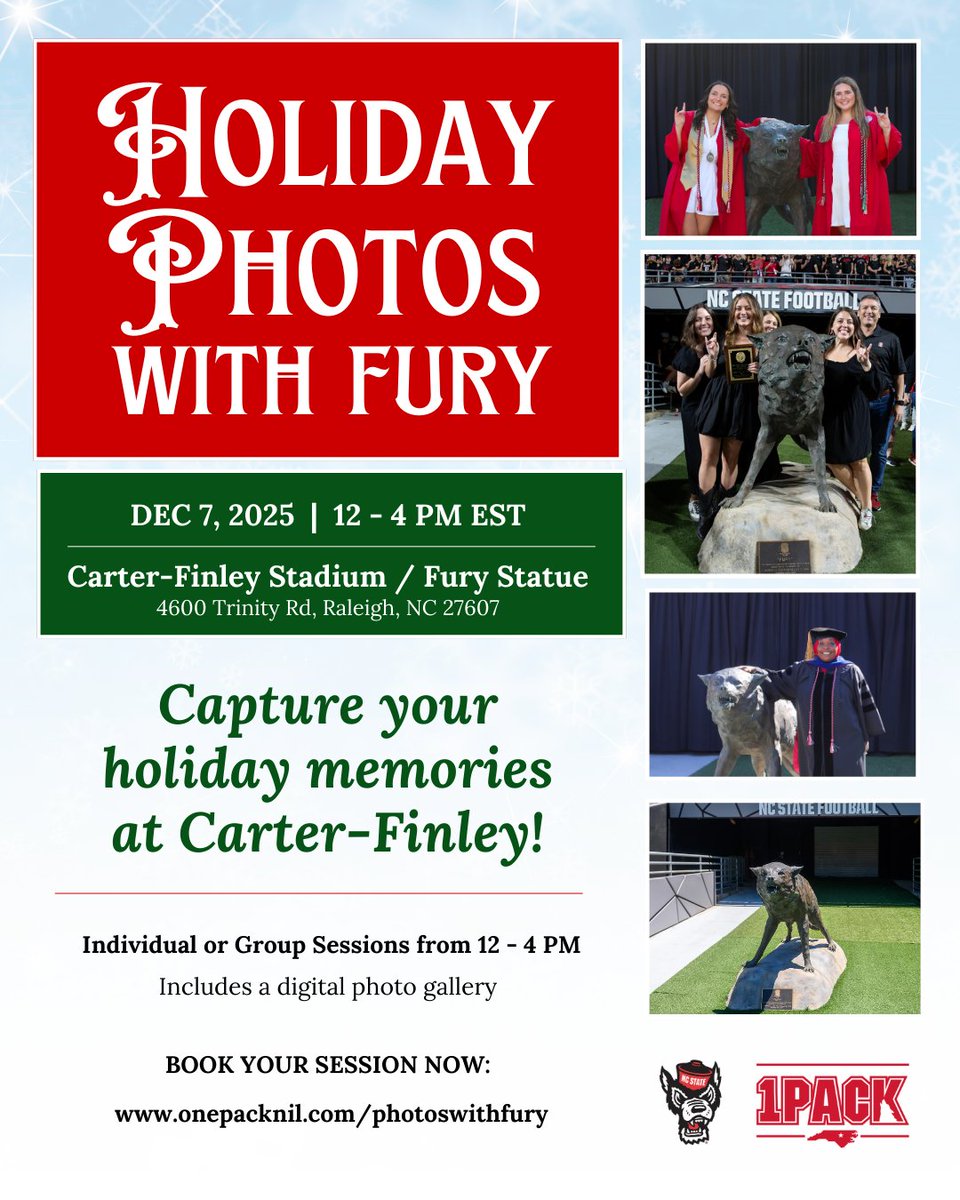 OnePackNIL's tweet image. ⏳ 1 Week Away! Holiday Photos with Fury 🐺

Mark your calendars for Dec. 7! Snap festive photos with the iconic Fury statue, perfect for Christmas cards, family portraits, or any WP fan.

Spots are filling fast. ➡️ Reserve yours now: onepacknil.com/photoswithfury

#OnePackNIL