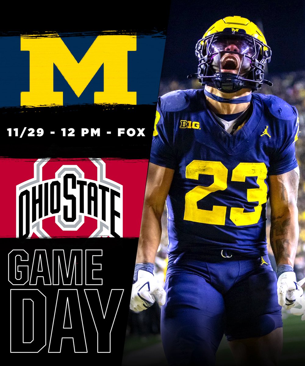 uofmcoverage's tweet image. GAMEDAY! 〽️

Michigan is a 9.5-point underdog against No. 1 Ohio State. Drop your score predictions👇

#BeatOhio #GoBlue