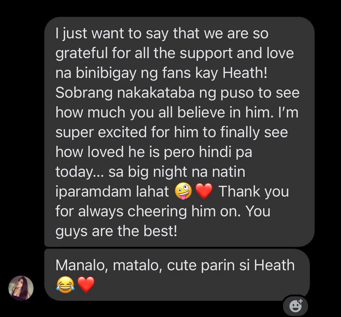 HEATHwavers's tweet image. Ms. @heatherwedur message for the fans

Kagaya nang sinabi namin earlier sa space, we are thankful sa support na binibigay ninyo for Heath. 
Na-appreciate yan nila Tita Jem &amp;amp; nang sister ni Heath Supportahan natin yung journey niya until dulo! 💪 No matter what happened, andito…