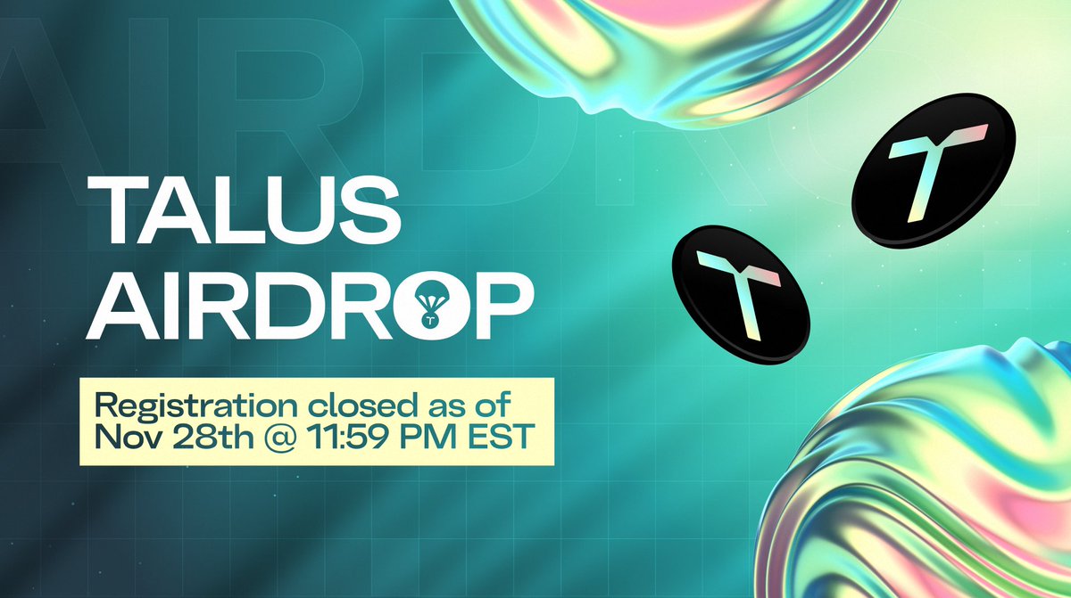 TalusFoundation's tweet image. Registration for the Talus Airdrop has officially closed!

Be sure to keep an eye out, more updates and info are soon to come.