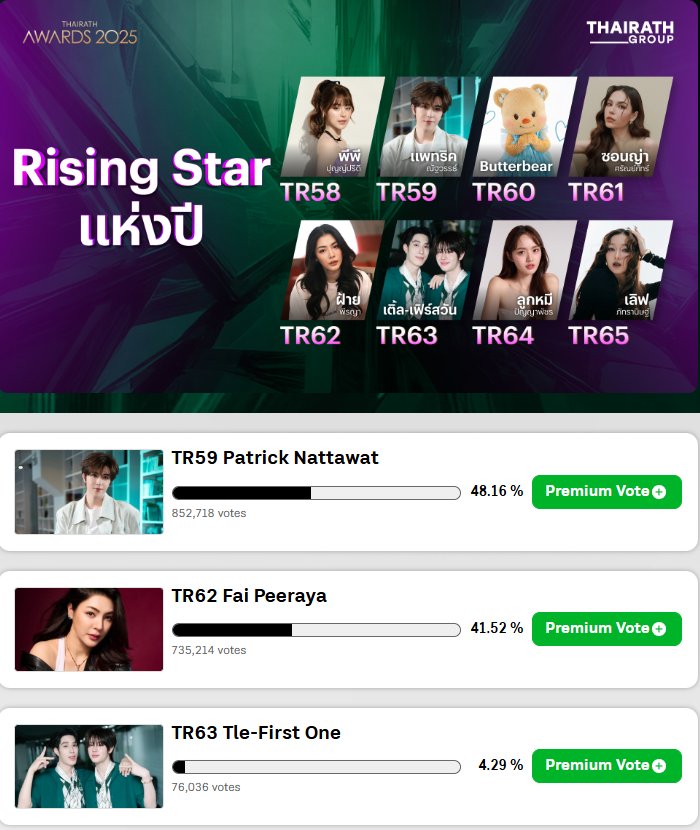 gracewo18038651's tweet photo. Vote for Faye EVERY DAY! Don’t miss it!  
✅ 1 free vote per day
✅ Premium vote:
      🔸1 vote = 6 baht
      🔸10 votes = 55 baht
      🔸100 votes = 490 baht

📍Voting link: 🔗https://t.co/r53s65QA3O…

#FayePeraya 
#ฝ้ายพีรญา https://t.co/hA1KBlBfX5