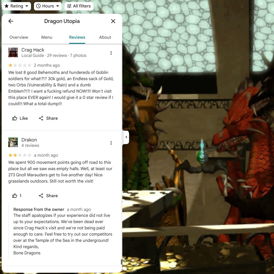 Xguest273X's tweet photo. My childhood hero gave our Dragon Utopia a ★☆☆☆☆ review! The staff must be dead! 💀
The Dragon Utopia is never going to financially recover from this one...
29/30 done.
#heroes3 #homm3 #guest273 #heroes3hota #hota #h3hd #meme #memes #dragon #utopia #hero #nonstopnovember https://t.co/8w1hv8kL7F