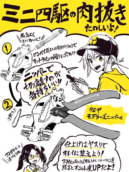 いい肉の日なのでミニ四駆の肉抜き軽量化🔧「肉抜き」って言葉ミニ四駆以外で使う機会ありますかね🤔?

#ドラテル 