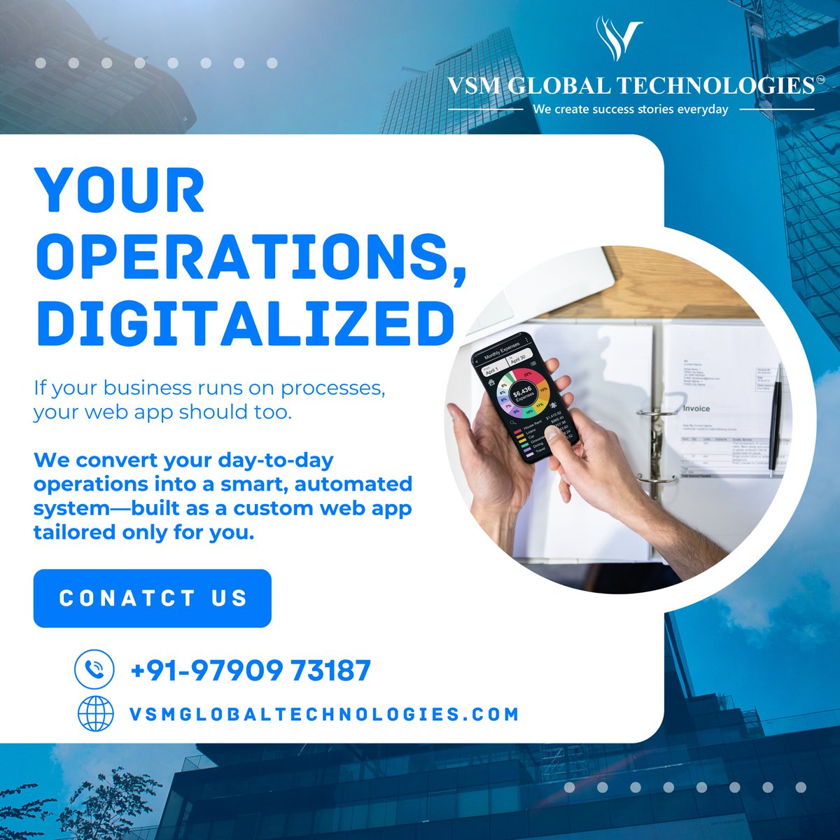 GlobalVsm's tweet image. Transform the way your business works!
📞 +91 97909 73187
🌐 vsmglobaltechnologies.com
Hashtags:
#WebAppDevelopment #BusinessAutomation #CustomWebApps #DigitalSolutions #VSMGlobalTechnologies #ProcessAutomation #TechForBusiness #BusinessGrowth #SoftwareDevelopment