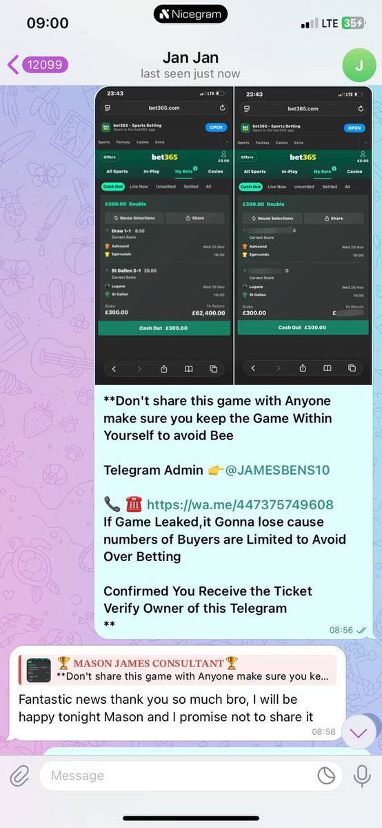 Happy Client 💸 

👉 JUST LOOK AT WHAT OUR CLIENTS SAY ABOUT THEIR EXPERIENCE WITH OUR FIXED MATCH 

📱I'M ALWAYS HAPPY to get any feedbacks from you, so don't forget TO SHARE your results with me ✔️

📱Contact - 📌📌📌
wa.me/447375749608

t.me/+RdFICSJINe83Y…