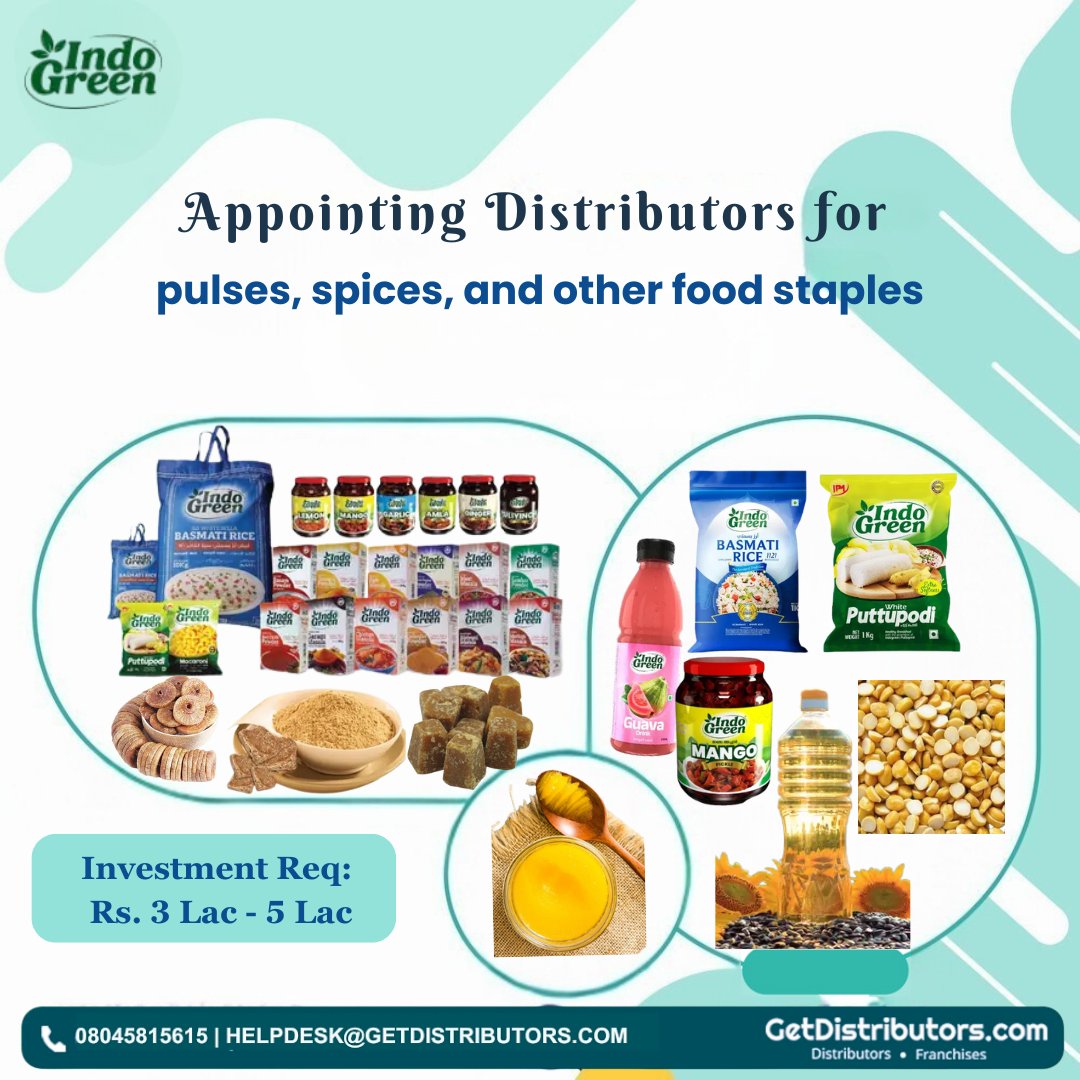 getdistributors's tweet image. Appointing #Distributors for pulses, spices, and other food staples.
Brand 👉 #IndoGreen
Details 👉 getdistributors.com/tiny/TRfqD2Qrm2

★Investment : Rs. 3 - 5 Lac
★Good profit margins
★Marketing and promotional support

#InterContinentalProductsManagementPvtLtdIpm #AgroFood #Dealers