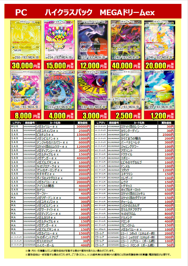 ポケモンカードゲーム 最新弾 『#MEGAドリームex』最新買取告知です