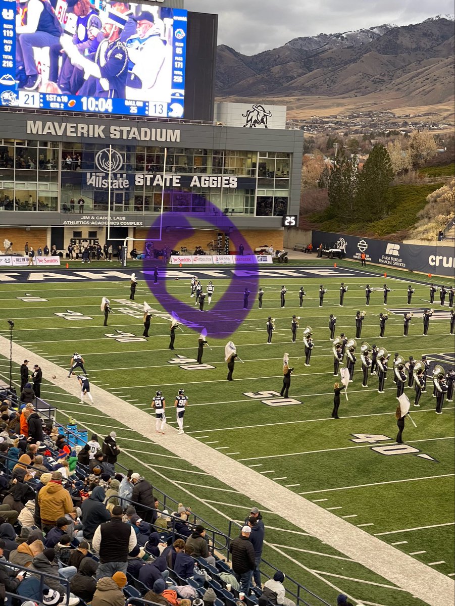 Chad_Stolle's tweet photo. Likely not a popular opinion but I can’t believe the disrespect of @USUFootball players/staff on the field during the marching band’s halftime performance. 10+ minutes left before the end of halftime &amp; you are in the way. Gotta be better than this @USUAthletics @USUPres https://t.co/CkQAIAeE9e