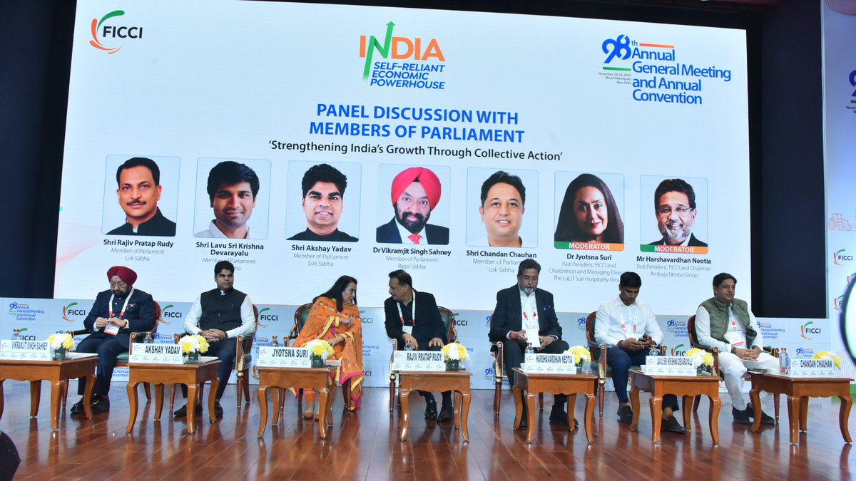 ficci_india's tweet image. Day 2 of FICCI 98th Annual General Meeting and Annual Convention on the theme – ‘India: Self-Reliant Economic Powerhouse’, begins at Bharat Mandapam, New Delhi.  

Watch the live session at youtube.com/live/Jx3hn1GjS…

#FICCIAGEM #98thAGMFICCI @akshayyadavmp   @vikramsahney…