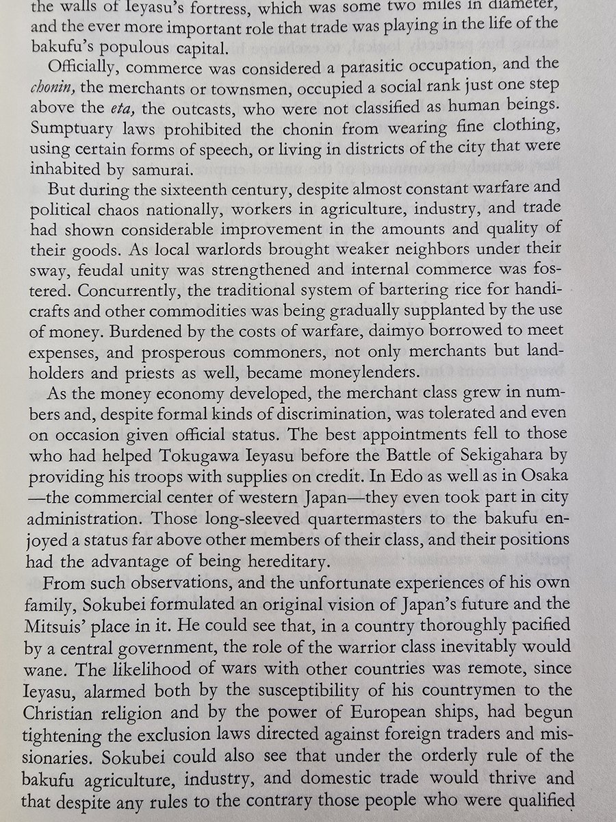 orrdavid's tweet image. I&apos;ve started reading Mitsui, the 300+ year long history of the largest pre-war Zaibatsu.

The company&apos;s founder did something incredibly contrarian and gave up his high status samurai title voluntarily to take up a low status merchant identity.  This is why: