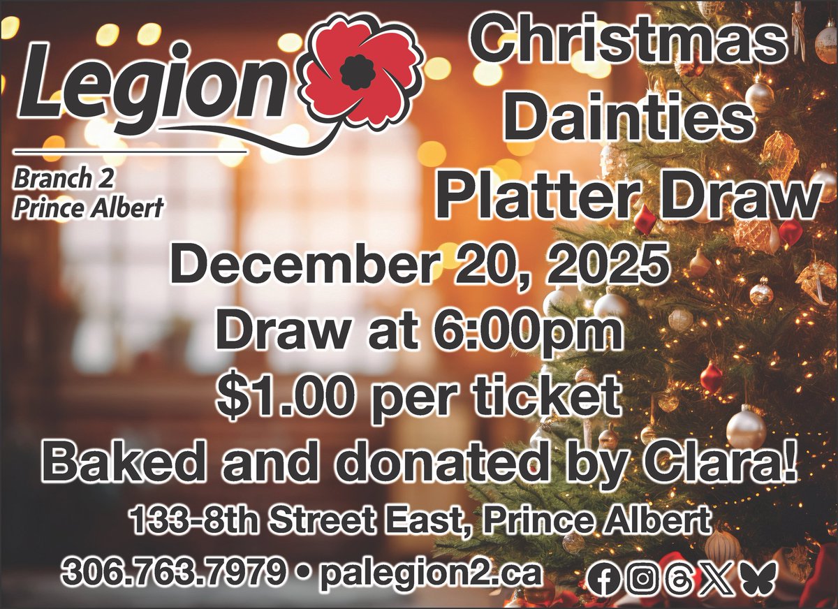 Christmas dainties platter draw, baked and donated by Clara!
$1.00 per ticket, draw will be made after the Christmas Meat Draw event at 6:00 pm!
Thank you so much Clara and to the community for your support!!