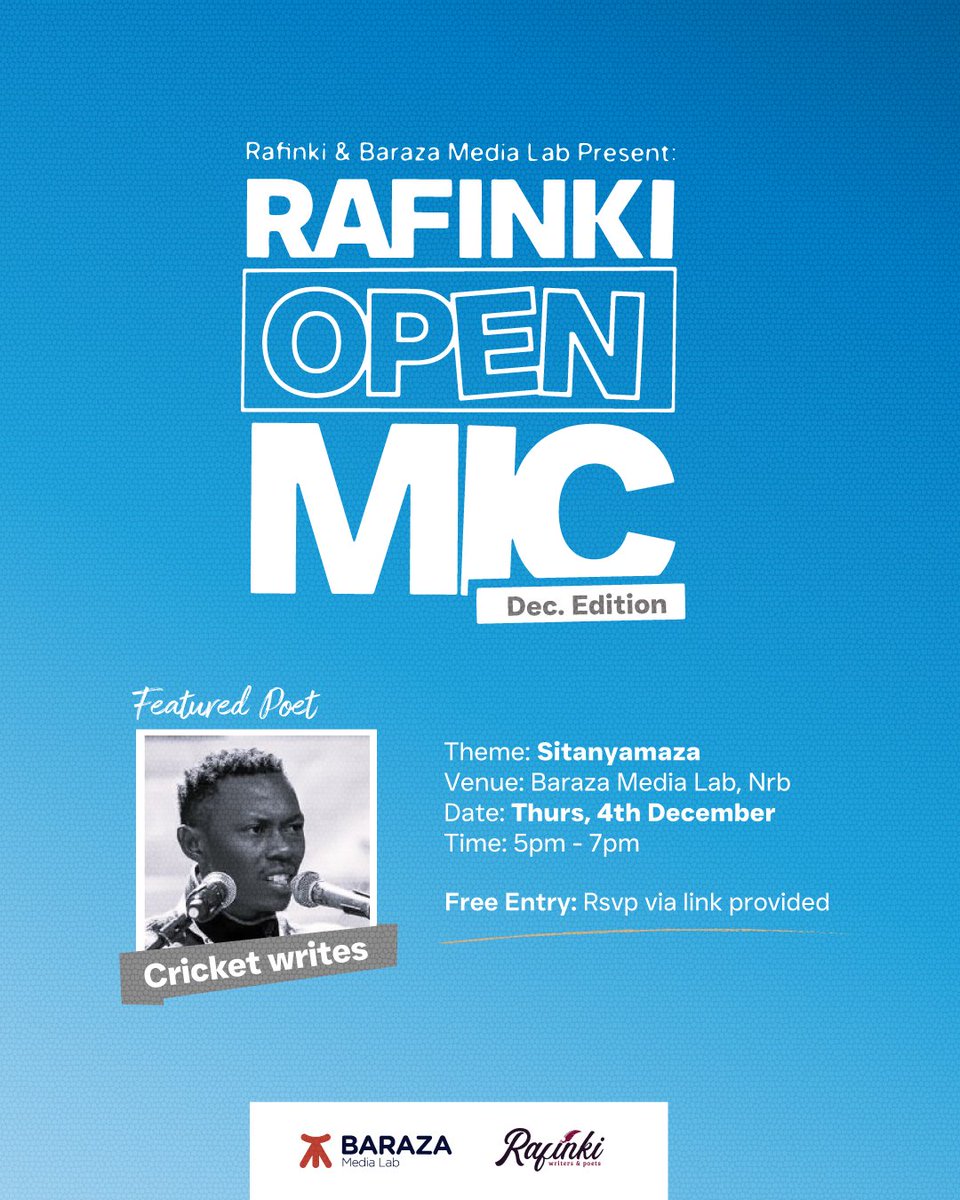 cricketwrites's tweet image. Mark your calendars , come for a poetry date , more than bars ; storytelling , ignting our spirit of defiance against the oppressive systems , remembering our comrades and patriots who were martyred  fighting for a better a Kenya , a night of revolutionary art . @rafinkiofficial