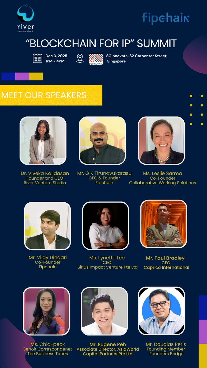 gkthoughts_'s tweet image. We are excited to bring together an exceptional line-up of innovators, leaders, and experts for a high-impact summit on the future of #Blockchain in Intellectual Property.