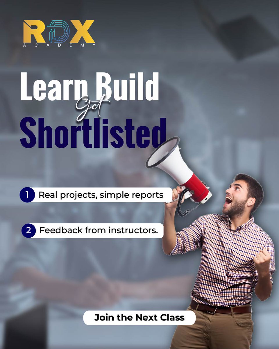 ritzacademy07's tweet image. Learn. Build. Get shortlisted. Real projects, simple reports, and clear feedback from instructors.
Early applicants get a free interview workshop.
Join the Next Class today.

#LearnByDoing #RDXAcademy #InterviewReady #PracticeWork