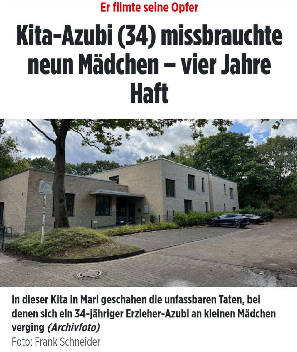 Er hat sich monatelang wie ein Wolf ins Kinderparadies geschlichen.

Ein 34-jähriger Erzieher-Azubi in Marl, der ganz genau wusste, warum er diesen Beruf gewählt hat.

Zwischen Dezember 2024 und Mai 2025 vergewaltigte und missbrauchte er neun kleine Mädchen – drei, vier, fünf