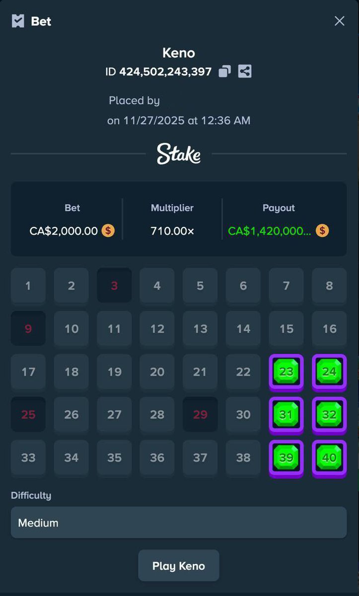 afct_rey's tweet image. This user just bet an entire paycheck to earn over a million on Stake Keno.