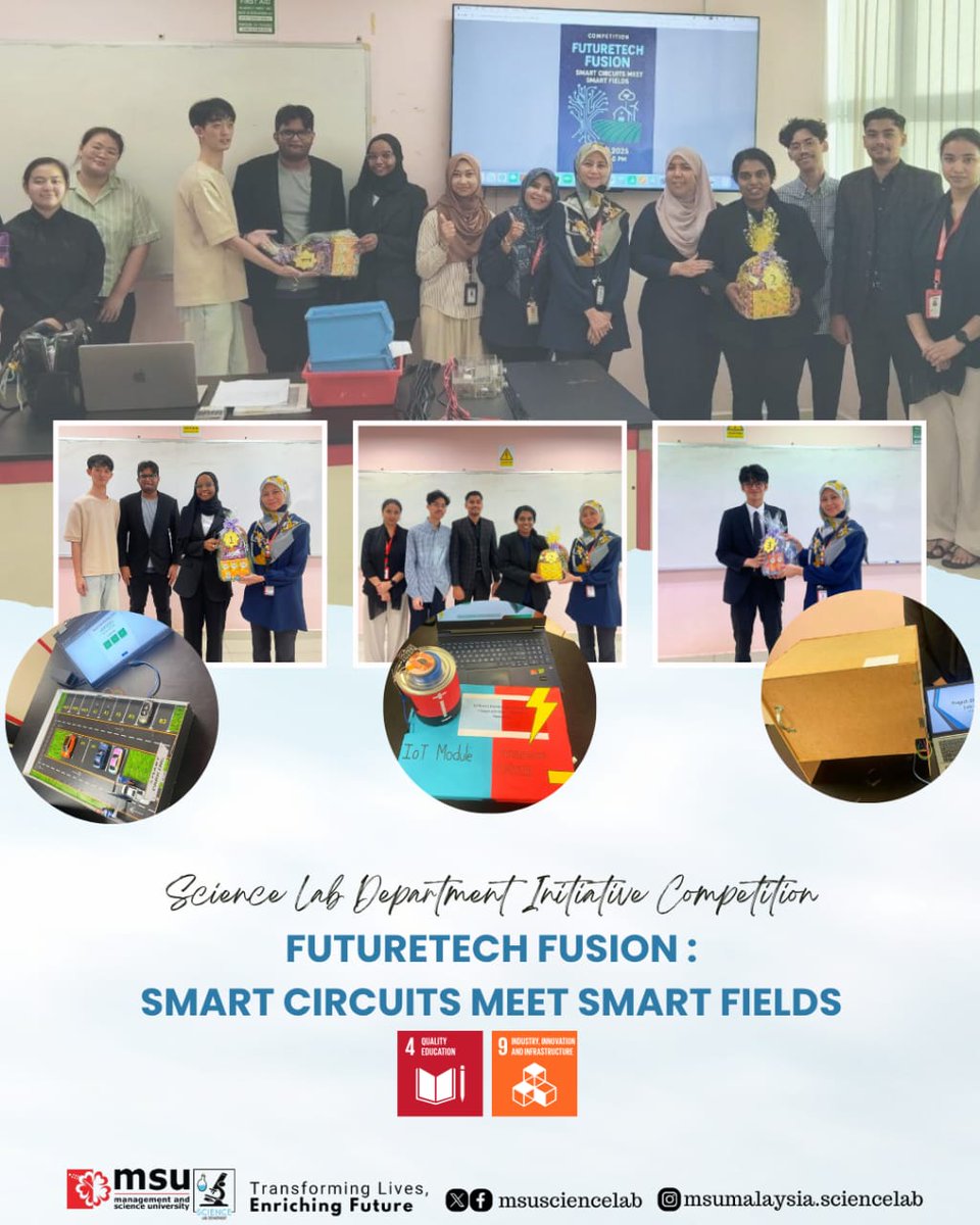 MSUsciencelab's tweet image. Congratulations to all students from @msumalaysiaFISE during lab competition FutureTech Fusion.

We are incredibly proud of your hard work, teamwork, and passion in bringing bold visions to life.

#MSUScienceLab 
#msumalaysia 
#StudentLearningExperience 
#SDG04
#Go2MSU