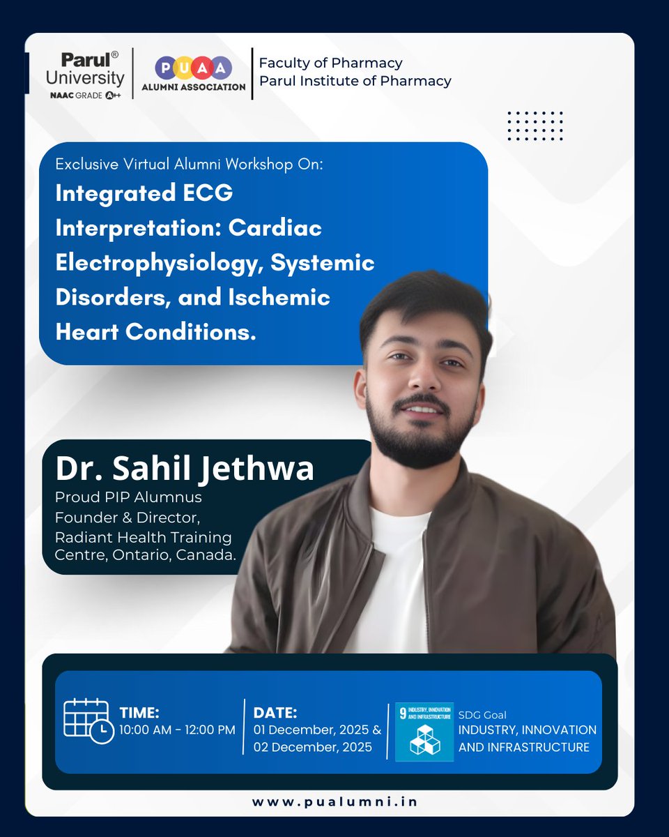 ParulAlumni's tweet image. #PUAlumniAssociation, in collaboration with #PIP, proudly presents an exclusive 2-day virtual alumni workshop led by Dr. Sahil Jethwa, dynamic PIP alumnus and Founder &amp;amp; Director of Radiant Health Training Centre in Ontario, Canada. 🎓🇨🇦

#AlumniWorkshop #ASMP
#ParulUniversity