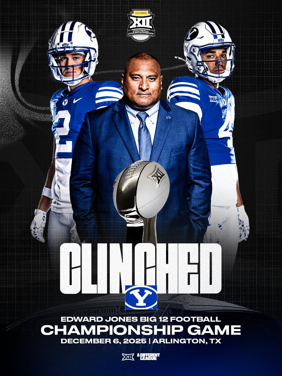 CLINCHED❕
See you in Arlington Cougars 

Tickets 🎟️: bit.ly/4p2oiJ3

#Big12FB | <a href="/BYUfootball/">BYU FOOTBALL</a>