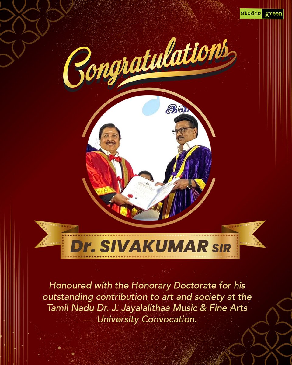 StudioGreen2's tweet image. A remarkable artist, an inspiring human being, and a guiding light to generations. His contributions to Tamil arts and culture remain timeless and deeply cherished. ✨

Wishing Our Beloved #Sivakumar Sir continued good health and happiness.

From Team #StudioGreen #KEGnanavelraja