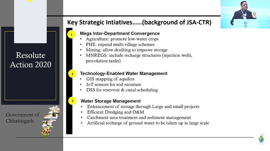nwmgoi's tweet image. Shri Rajesh Toppo, Secty WRD, Chhattisgarh, presents key initiatives, showcasing the state’s holistic approach under Resolute Action 2020 low water crop promotion GIS &amp;amp; IoT integration, efficient dredging &amp;amp; O&amp;amp;M, and large scale artificial groundwater recharge.
#SujalamBharat