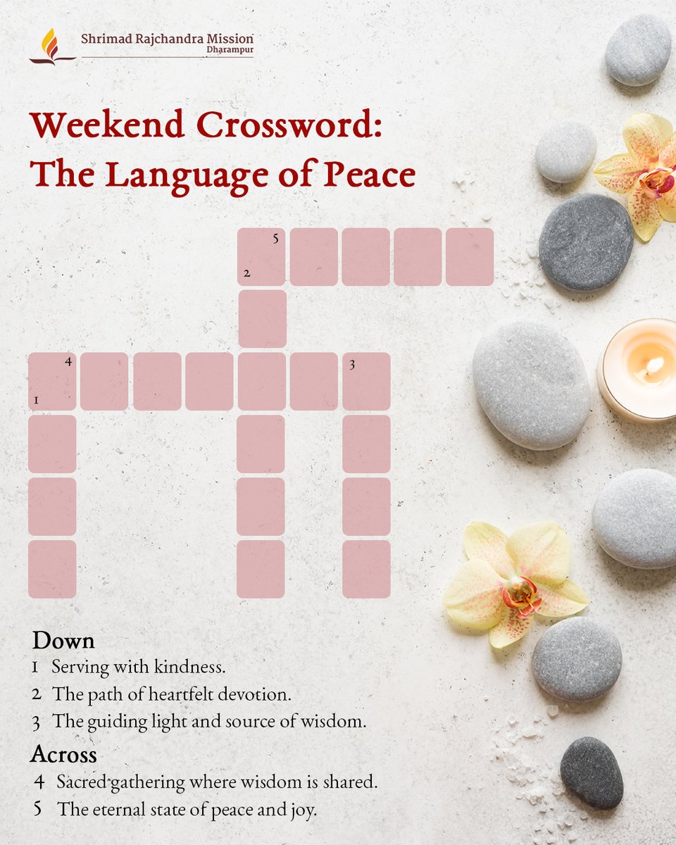 SRMDharampur's tweet image. A gentle crossword for a mindful pause. 🧩

Each word is a reminder of what strengthens your journey within. 

Take a moment and see how many you recognise. 🤔

#SRMD #MindfulPause #Crossword