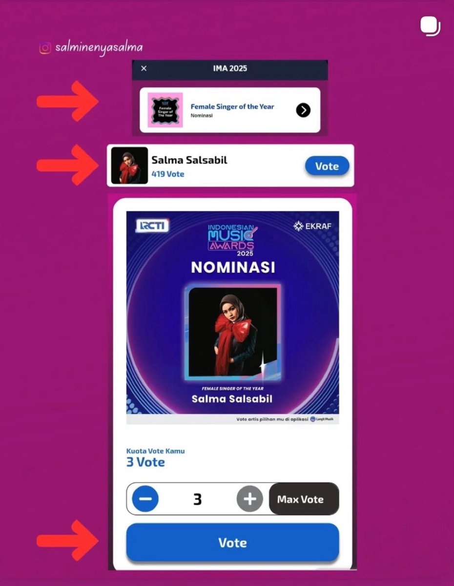 salminemalaysia's tweet photo. Salmine Malaysia yang nak tahu cara vote Salma di IMA dari Malaysia boleh DM Minmay tau.. Nanti Minmay explain 😉 https://t.co/zW46fIOCBg