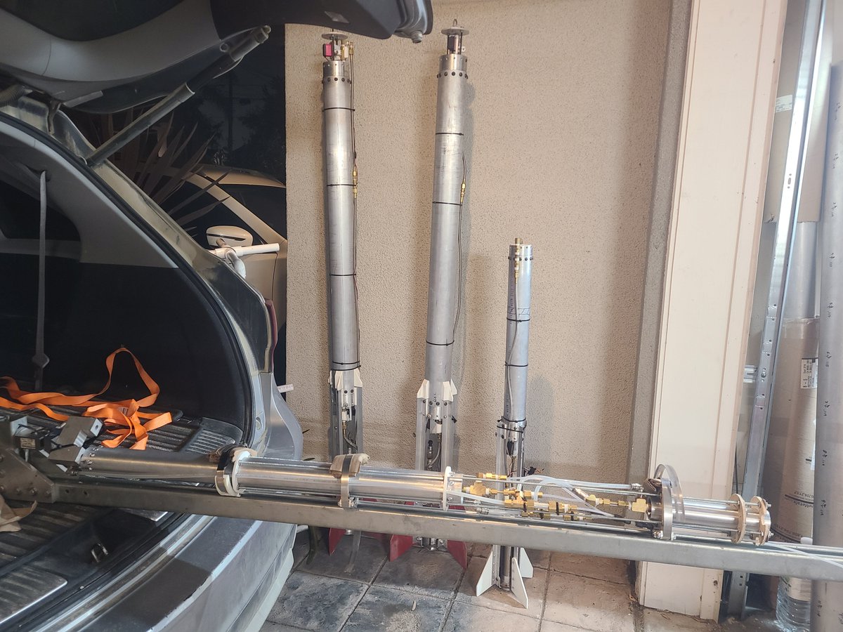 A few weeks ago we did three Mojave Sphinx launches, which put us at 96 total liquid rocket firings since our first test. Tomorrow we'll round that out to 100 in under five years, including the debut of our newest design, Bobtail (pictured on the test stand)