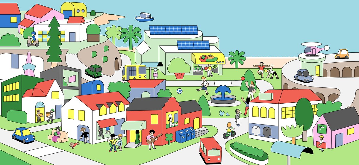 立体と平面のあいだみたいな風景を描く案件。