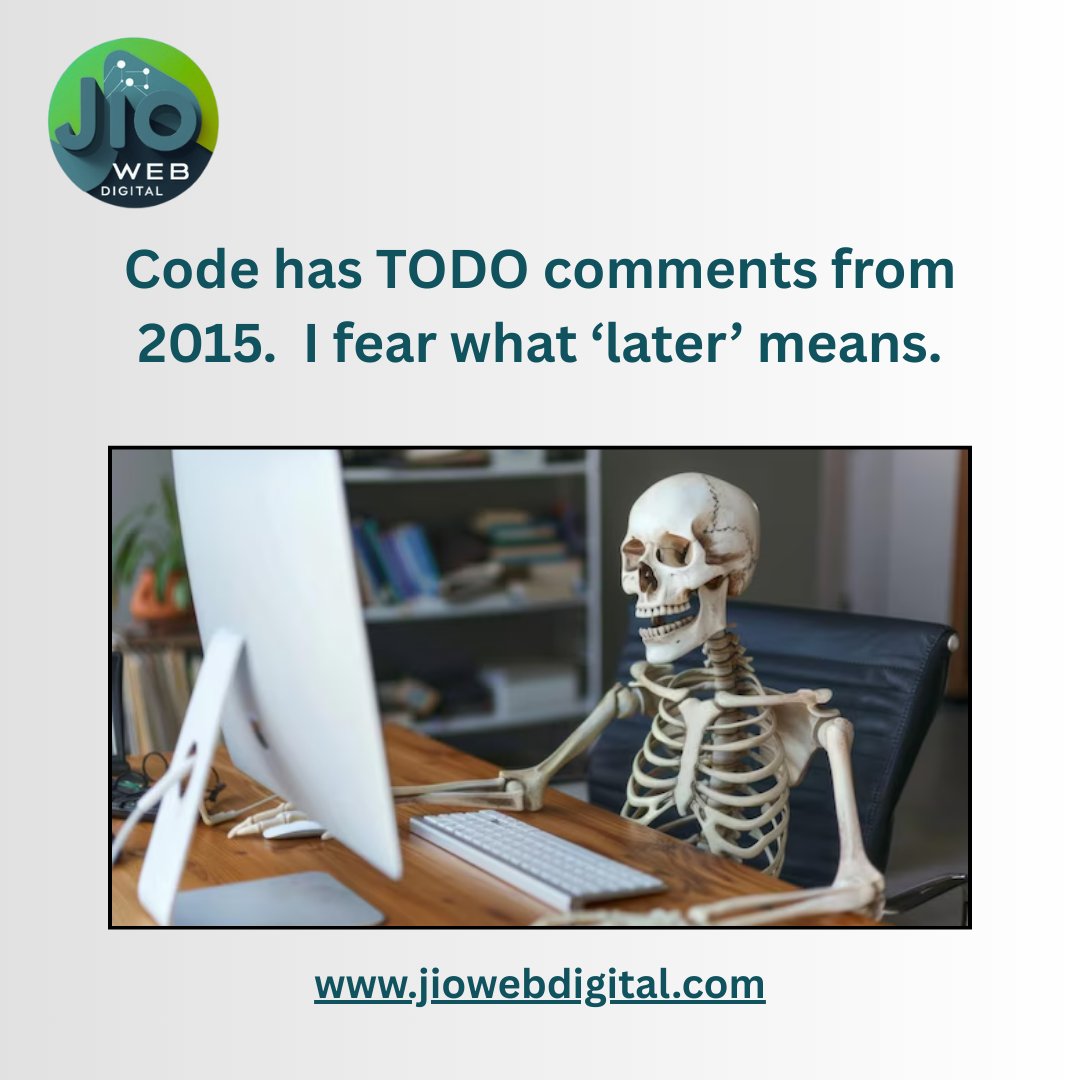 jiowebdigital's tweet photo. Code has TODO comments from 2015. I fear what later means😅Every developer knows this pain
Let JioWebDigital handle your projects before later becomes another 10 years We build smart, fast &amp; scalable solutions—so you don’t have to fear your own codebase
🌐https://t.co/9c6DjiAts4 https://t.co/Q4JZUra9h1