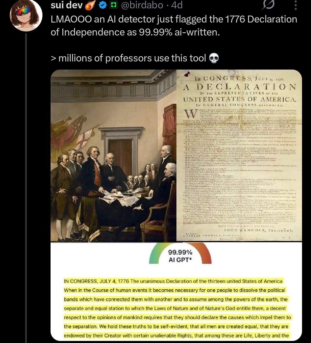 rm041923's tweet image. I saw a report saying the DOI was 99% AI...idk how real this photo is but the point remains...AI isnt always great