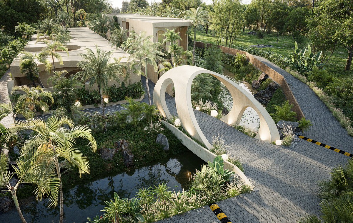 Prastorialfarez's tweet image. Exploring organic geometry and natural materials to create spaces that truly connect with their surroundings.✨
#Archinature #architecture3d #d5