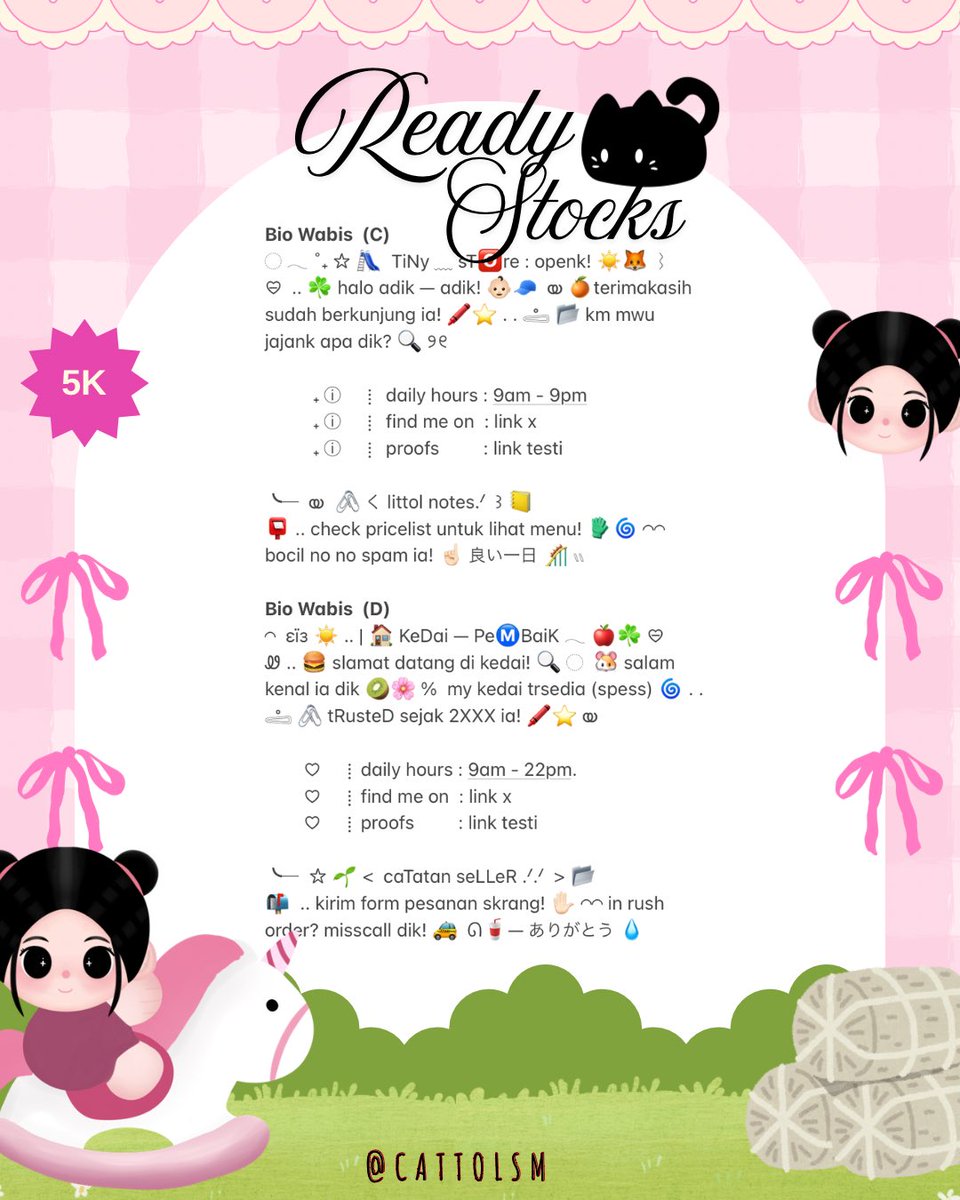 ⣠ ︵  ♥︎  help repost?  tysm &lt;3 ⭐️🎀  𓂅

◠  ⢸⠀ alline ada  wording  bio  wabis  kidcore  bocil  ready  stock. . 🎶🍏  𓂃 . εїз   hanya  5k .ᐟ.ᐟ  &gt;___%   💬👧🏻   ▷  ketuk  DM  sekarang. . ✋🏻 ₊˚𓂂

☆ —— tap alt for details! . . 🐈💧
zonauang  %  zonajajan  %  zonaba