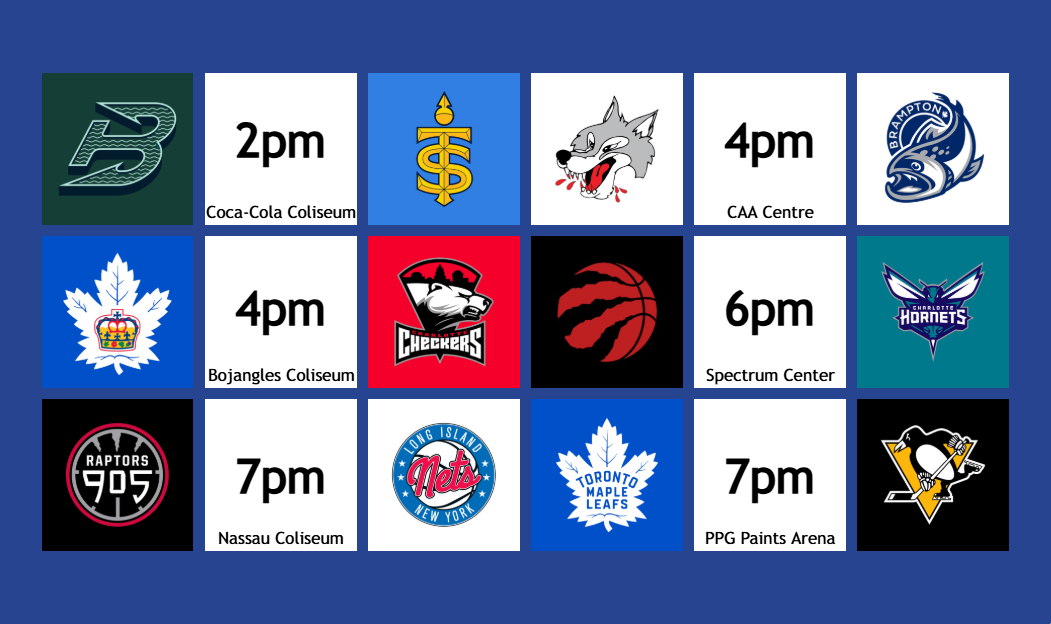 SportingTDot's tweet image. 📅GAMEDAY📅

🏒 @PWHL_Toronto at 2pm (@CocaColaClsm)
🏒 @OHLSteelheads at 4pm (CAA Centre)
🏒 @TorontoMarlies at 4pm
🏀 @Raptors at 6pm
🏀 @Raptors905 at 7pm
🏒 @MapleLeafs at 7pm

#TorontoSports #Sceptres #UnitedInBlue #LongLive #WeTheNorth #RoadToTheSix #LeafsForever