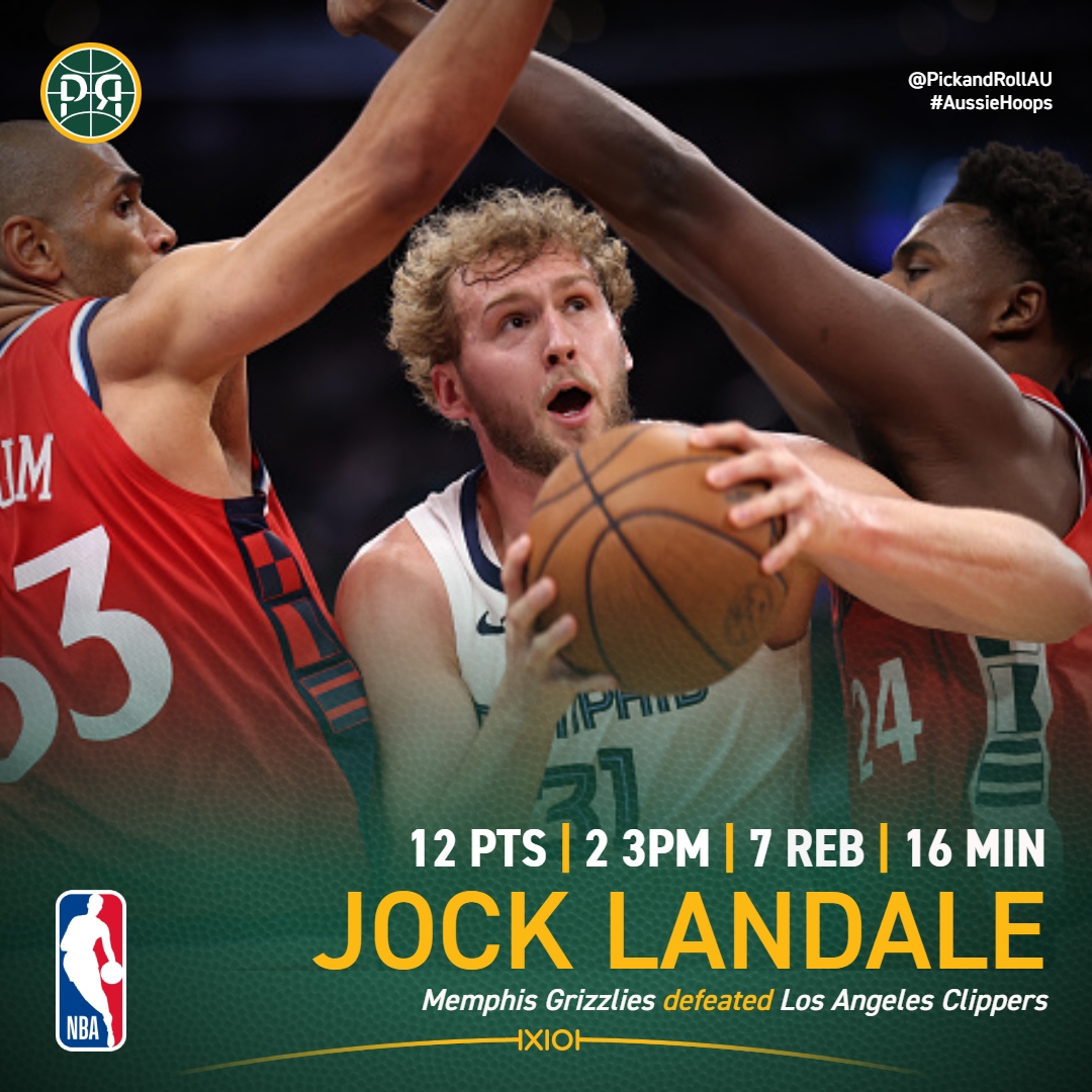 PickandRollAU's tweet image. Jock Landale continues to provide scoring for Memphis, this time in a 112-107 win against the LA Clippers!
It was his tenth game of 10+ points so far this season (14 games played).
#AussieHoops #NBA