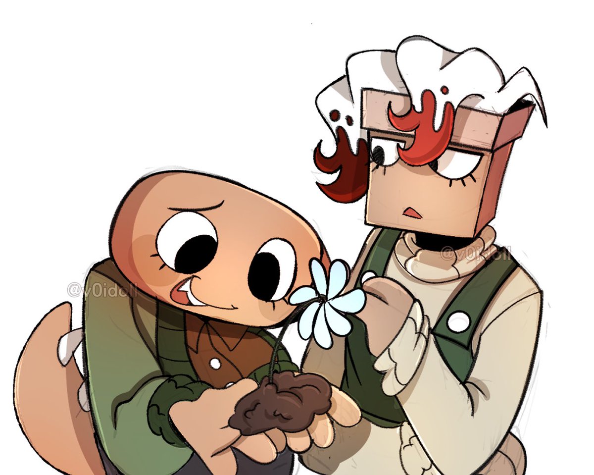 i imagine Shelly taught Brusha a new hobby so now they’re gardeners of gardenview 
#dandysworldfanart #brusha #shelly