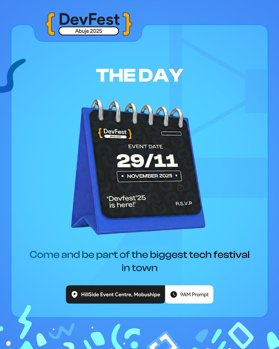 gdgabuja's tweet image. Abuja, it&apos;s finally here!💃

Today we gather, learn, share, and connect at DevFest Abuja.✨️

Come through the tech family awaits!!✨️💃
#DevFestAbuja #DevFestAbuja2025