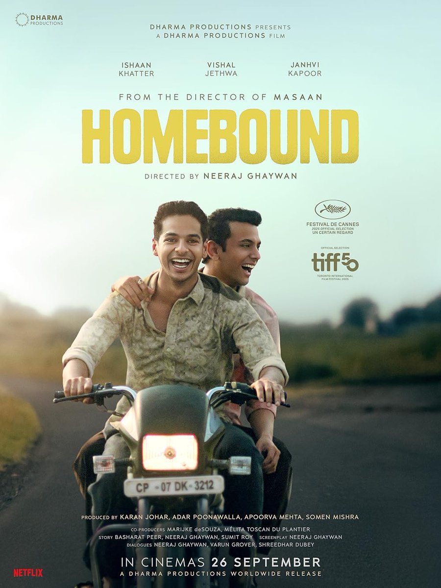 Vasanth_kumar17's tweet photo. Just watched #Homebound — heart-shattering, real and unforgettable. The pain, hope and social truths cling to you long after the screen fades.

#JanhviKapoor owns every frame — her Sudha leaves a mark like nothing she’s done before.

#Kudos to #NeerajGhaywan for crafting a film https://t.co/Jg7jiaeB1W