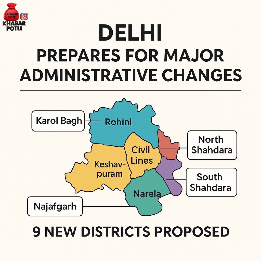 khabar_potli's tweet image. दिल्ली में बड़ा प्रशासनिक बदलाव!
राजस्व विभाग ने 9 नए जिलों का प्रस्ताव रखा—करोल बाग, रोहिणी, नरेला आदि।
उत्तर-पूर्व और पूर्व जिले होंगे समाप्त, कई क्षेत्रों का पुनर्वितरण होगा।
दिल्ली के 11 जिले बढ़कर 13 होने की तैयारी।
#Delhi #DelhiNews #AdministrationUpdate