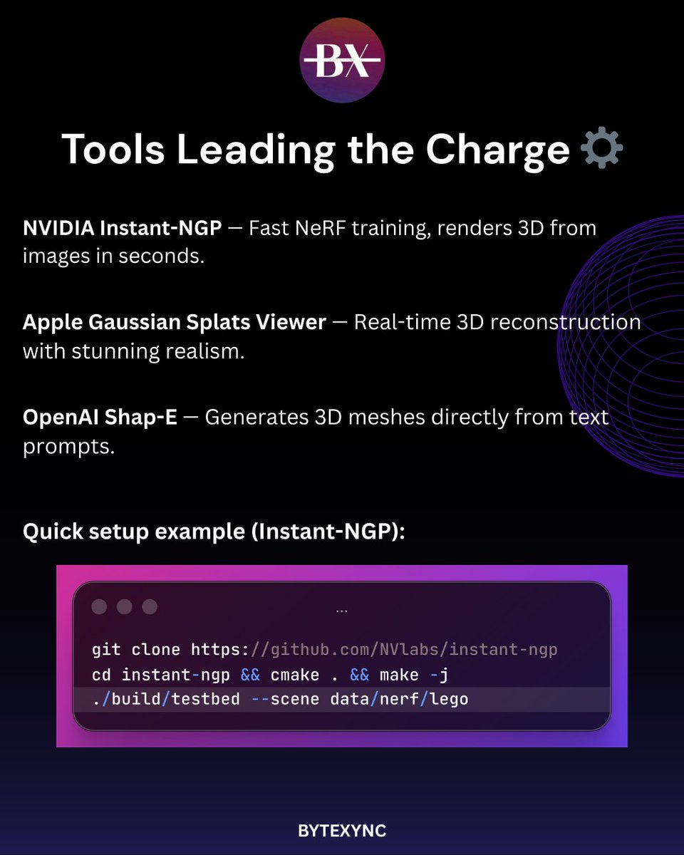 ByteXync's tweet image. ✨ Transforming Text Into 3D Worlds
AI is redefining virtual creation — neural rendering to real-time 3D scenes. No modeling. No sculpting. Just prompt → render. 🚀🌍

#NeuralRendering #3DGeneration #AIInnovation #NeRF #GaussianSplatting #Bytexync