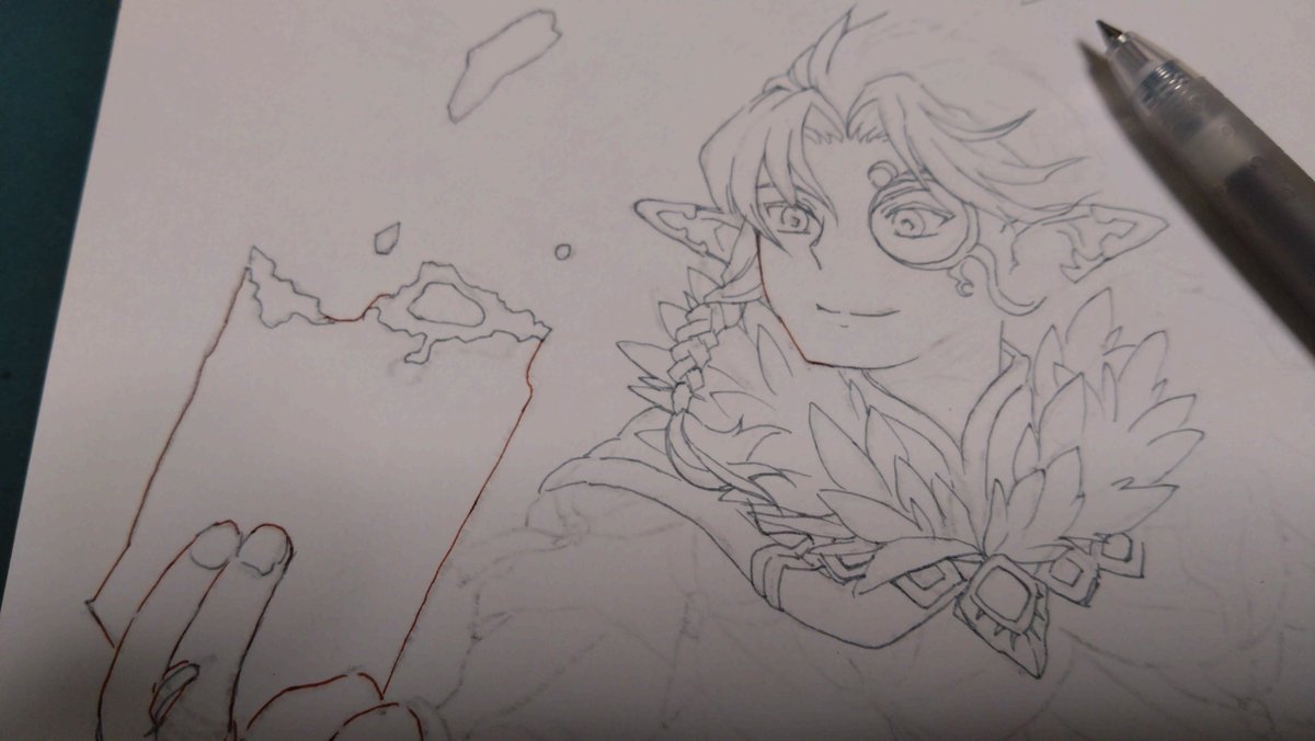 ペン入れ途中。この細かさに塗る時筆が入って行くんだろうかという不安。