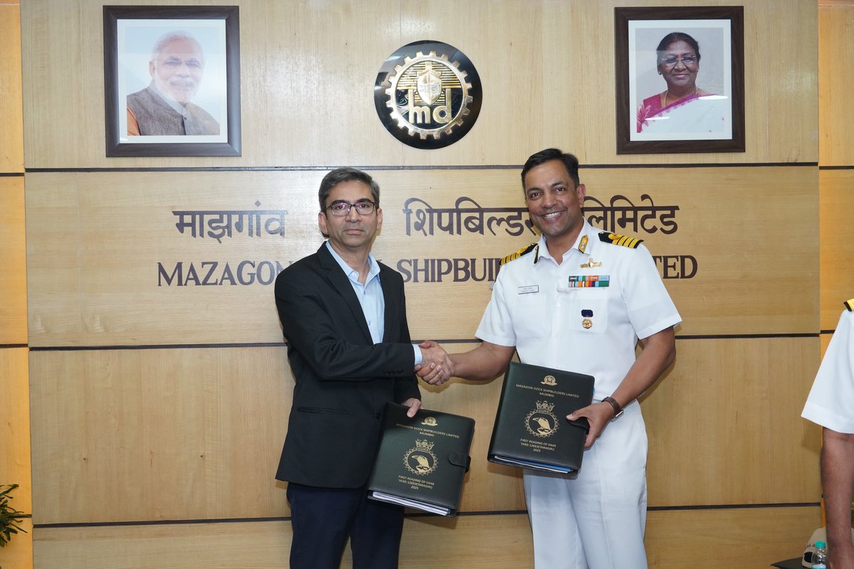 indiannavy's tweet photo. Taragiri, the fourth ship of P17A - #Nilgiri class stealth frigates and third of the class built by @MazagonDockLtd, was delivered to the #IndianNavy on #28Nov 25 at Mumbai.

Designed by the Navy's Warship Design Bureau & overseen by the Warship Overseeing Team (Mbi), delivery of four P17A ships within a span of just 11 months is a testament to accelerated build timelines by MDL, the remarkable maturity of the Indian defence industry ecosystem, and the Indian Navy’s commitment to the Government of India’s #AatmanirbharBharat vision.

Fitted with state-of-the-art weapons & sensors Taragiri will boost #IndianNavy's ability to address challenges across the spectrum of naval operations significantly.

https://t.co/hrqlSpVPS8

@SpokespersonMoD @DefProdnIndia