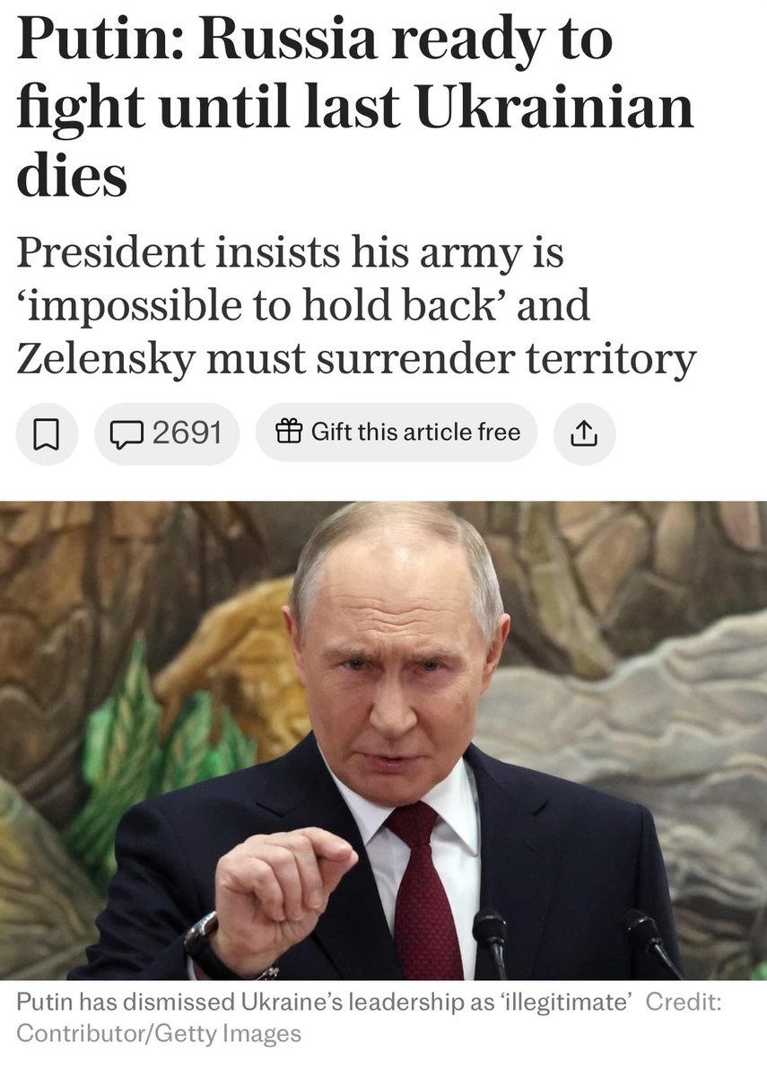 Putin openly admitting he wants to exterminate all Ukrainians - but people think he’s willing to negotiate peace. Give me a break.