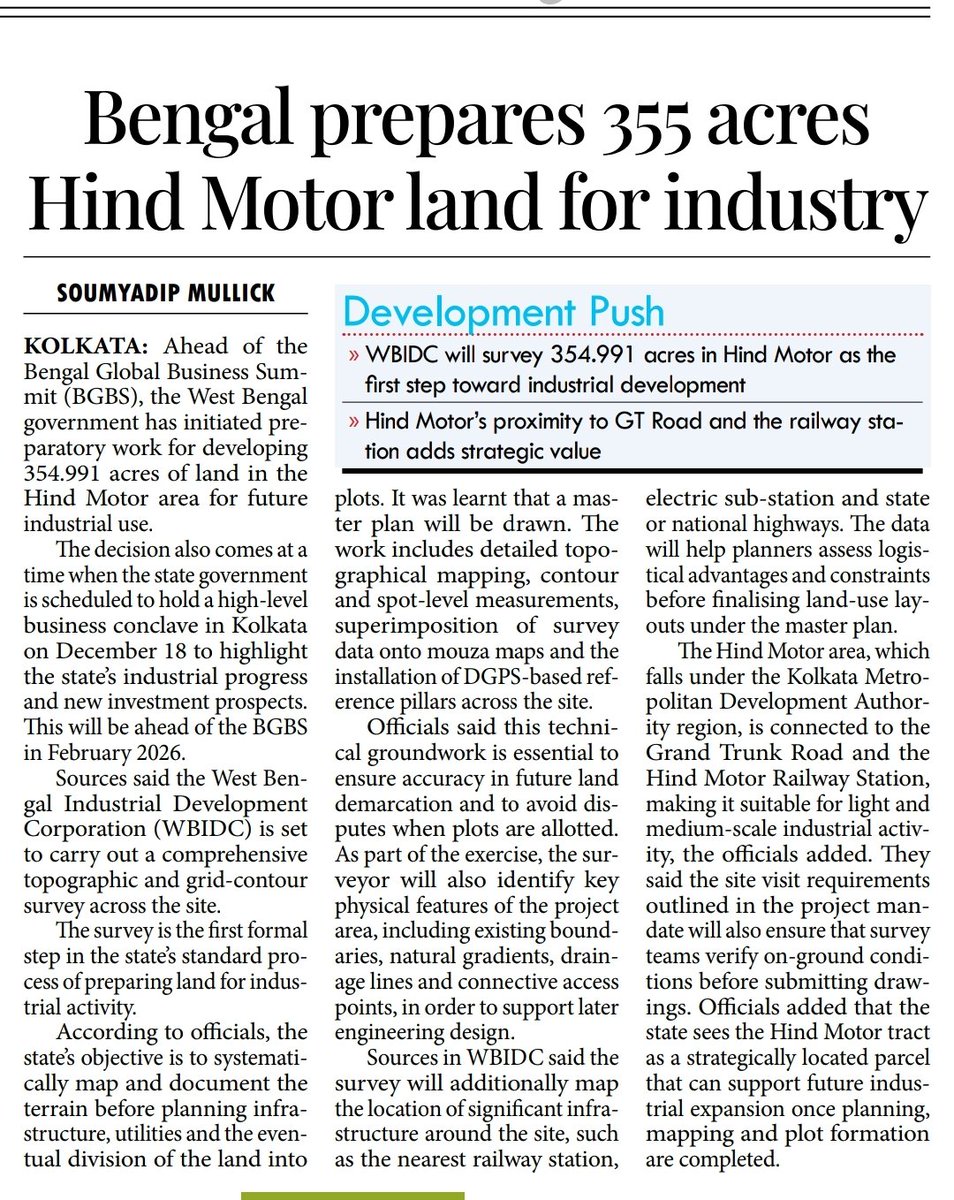 666_citizen's tweet image. Bengal prepares 355 acres Hind Motor land for industry

@wbidc @DrShashiPanja 

#HindMotor #Industry #landsurvey

millenniumpost.in/bengal/bengal-…