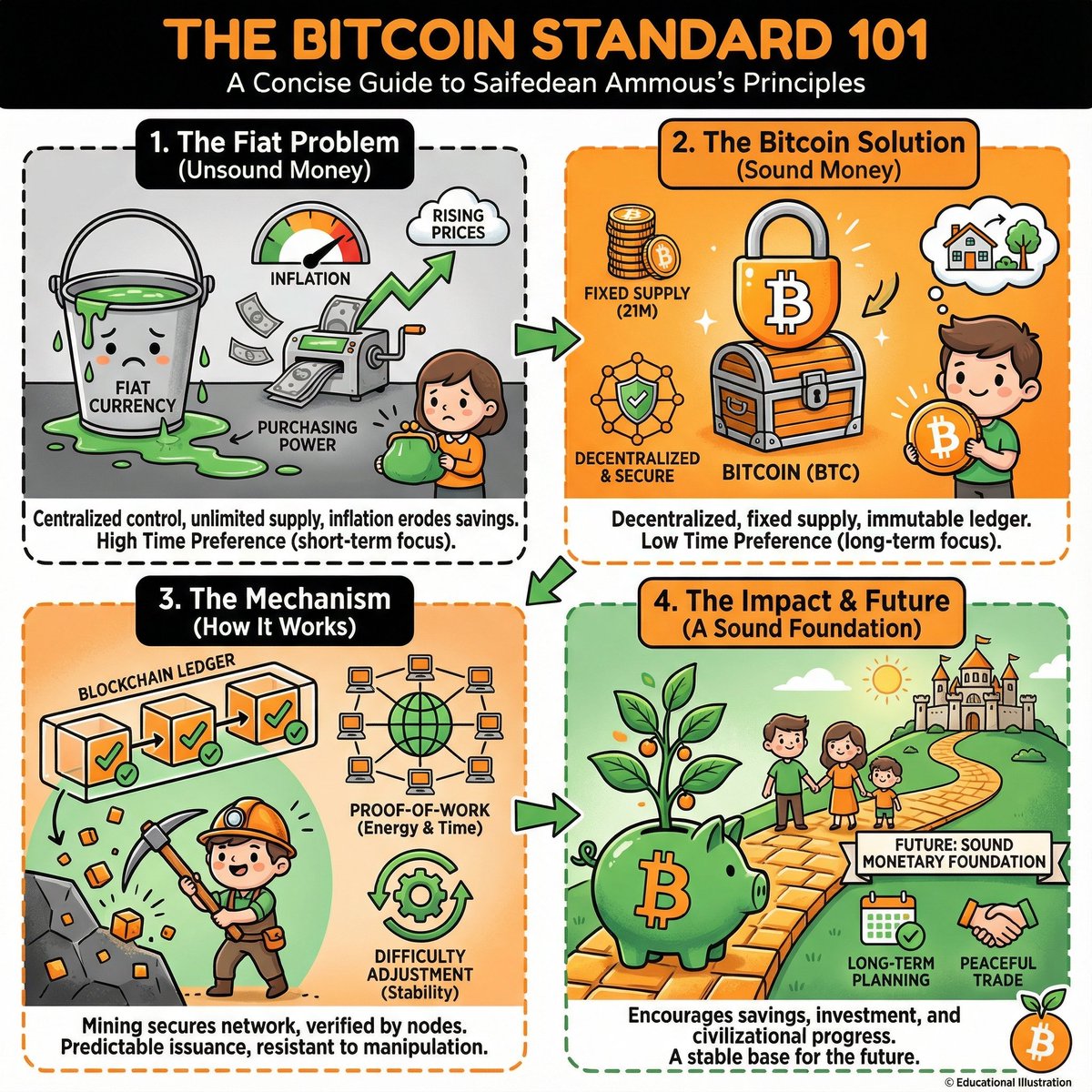 LaDoger's tweet photo. The Bitcoin Standard by Saifedean Ammous, summarized in one image: https://t.co/rj6j2driix