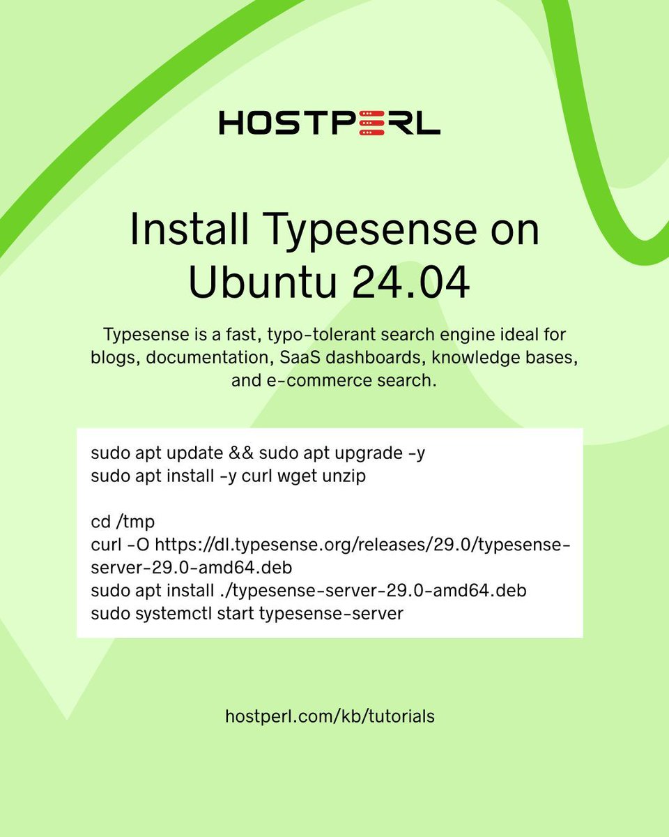 hostperlweb's tweet image. Install Typesense on Ubuntu 24.04

Typesense is a fast, typo-tolerant search engine ideal for blogs, documentation, SaaS dashboards, knowledge bases, and e-commerce search. 

#Typesense #Ubuntu2404 #SearchEngine #OpenSourceTools  #LinuxServers #DevOpsDaily #FullStackDev #Hostperl