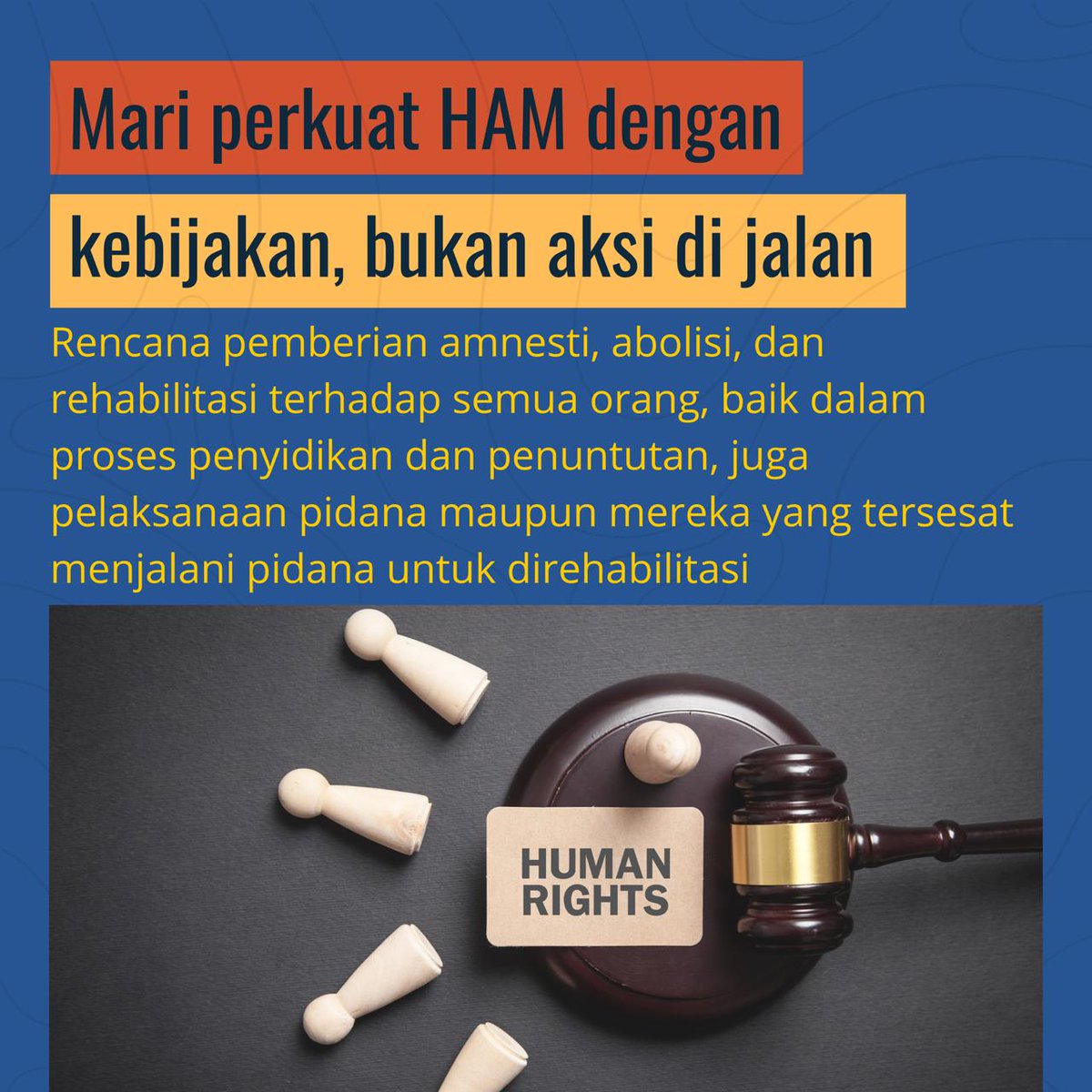 Perkuat HAM dengan Kebijakan Nyata, Bukan Aksi di Jalan.
Pemerintah serius menindaklanjuti isu #HAM melalui:
Regulasi Amnesti &amp; Rehabilitasi.
Di momen #HariHAMSedunia ini, mari kita dukung langkah-langkah solutif yang menjamin keadilan dan kepastian hukum.
