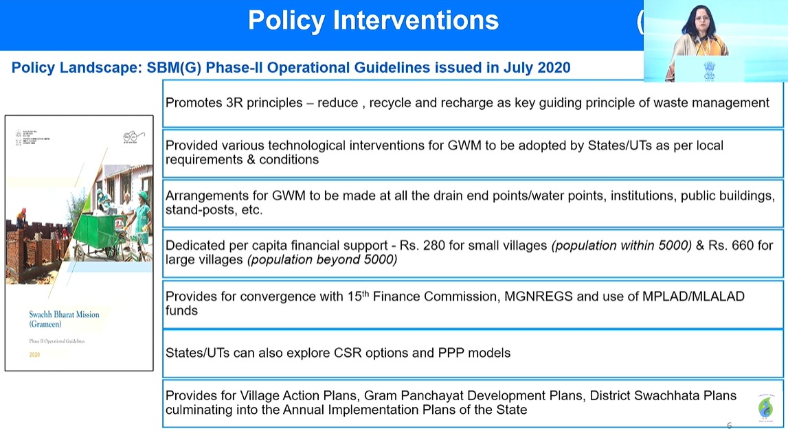 nwmgoi's tweet image. Ms. Aishvarya Singh, MD SBM-G, shares key insights on Greywater Management &amp;amp; Reuse: 3R principles, 5.39 lakh villages with GWM systems (91.8%), 24.84 lakh community assets created, along with strong financial support &amp;amp; convergence mechanisms.
#SujalamBharat