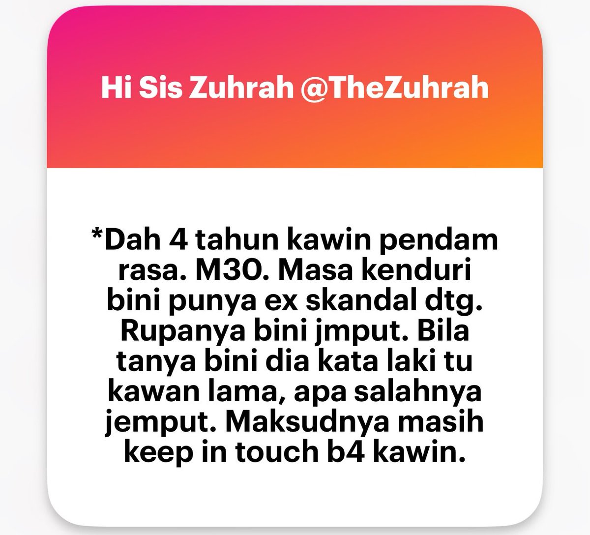 zuhrahx's tweet photo. 4 tahun pendam rasa isteri ramai kawan lelaki.
Baru je ternampak video ada 1 imam ni cakap, kalau calon isteri tu ramai kawan lelaki tu bukan red flag 🚩 ; itu deal breaker.
Nasihat from mens are welcome
#gaslight #AskMen https://t.co/claQ0gwETY