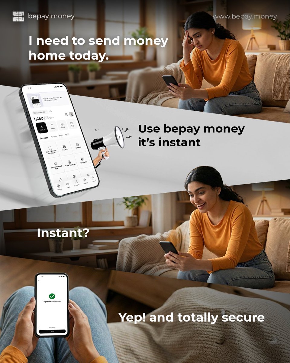 bepaymoney's tweet photo. One tap and it’s done!
bepay money gives you instant, secure transfers straight from your phone, making it easier than ever to support the people who matter most. 📱
#bepaymoney #InstantPayments #SecureTransfers #SendMoney #FintechApp #FastTransfers https://t.co/1BPaPnAKJp